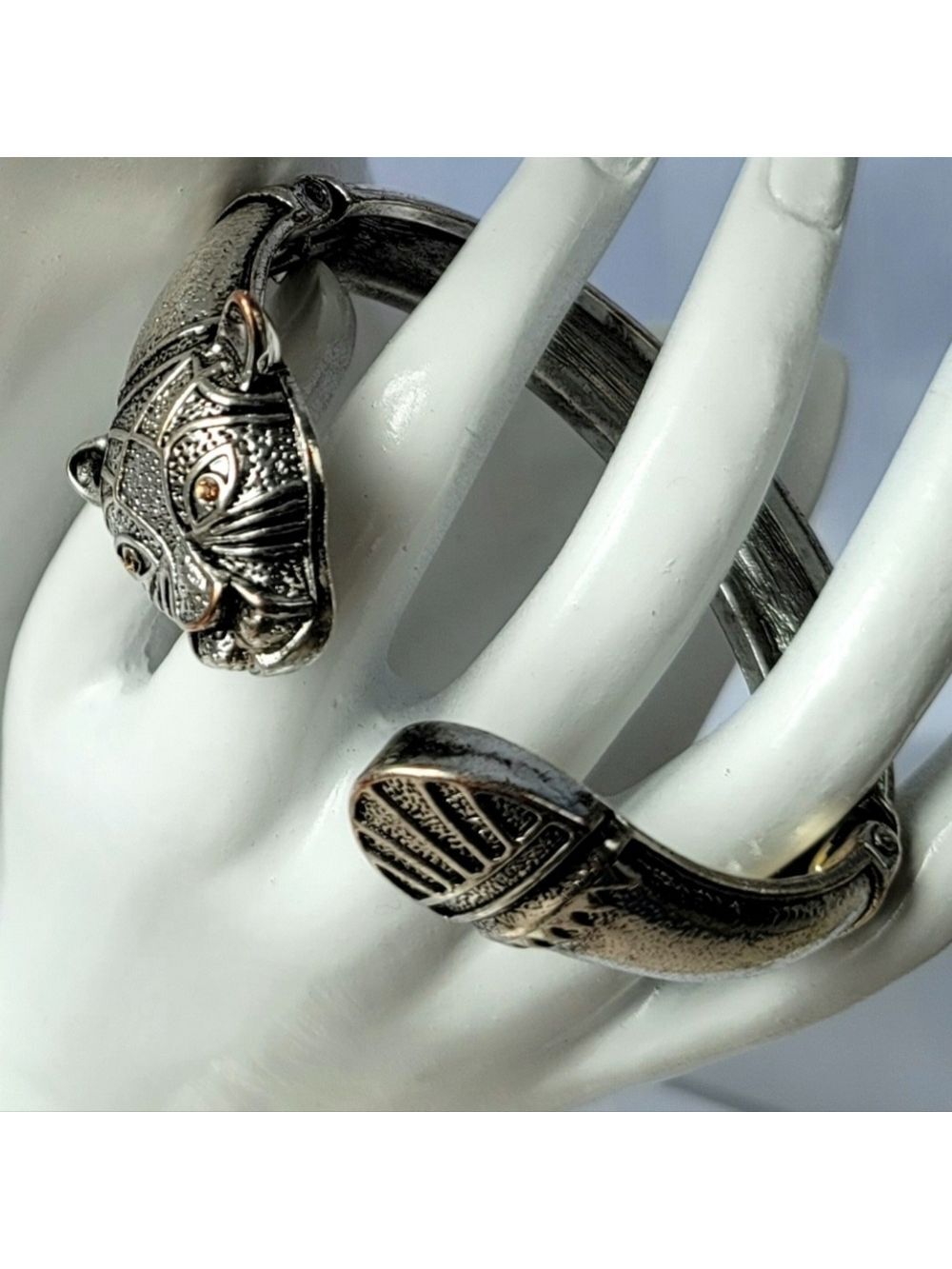 Vintage Silver-Toned Animal Bangle Bracelet